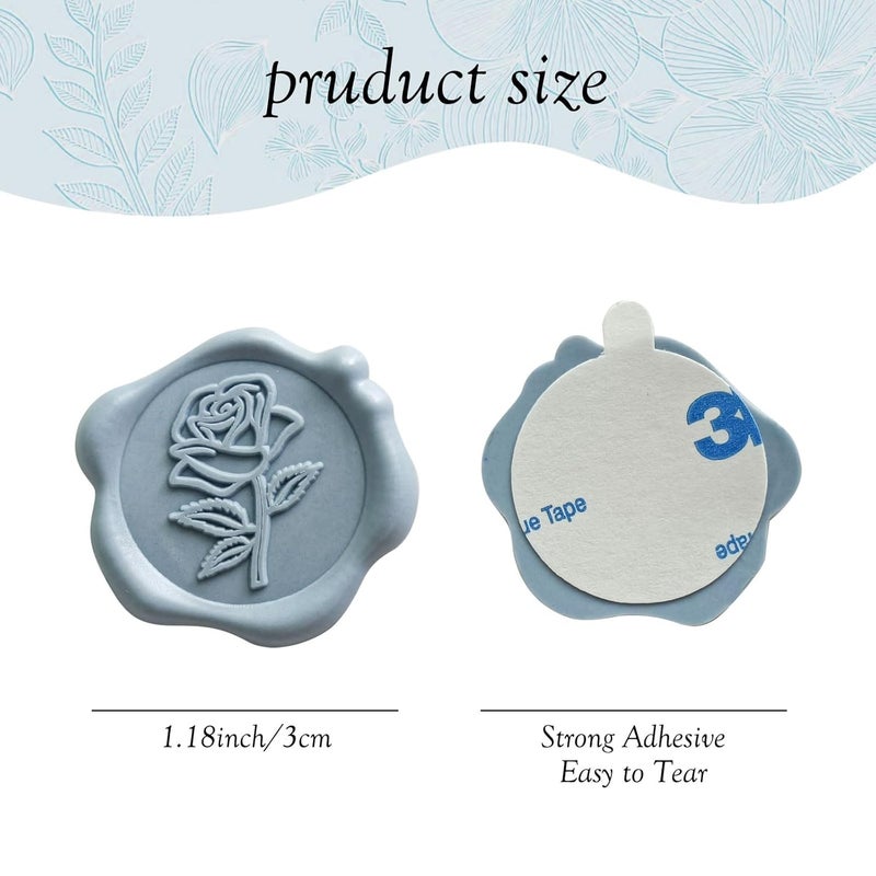 Pilloze 50 Pcs Adhesive Blue Rose Wax Seal Stickers, Blue Rose Seal for Envelope, Wedding Invitation Stickers for Envelope, Invitation, Scrapbook - Image 2